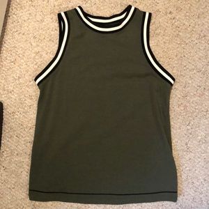 Green tank fitted at top loose on bottom